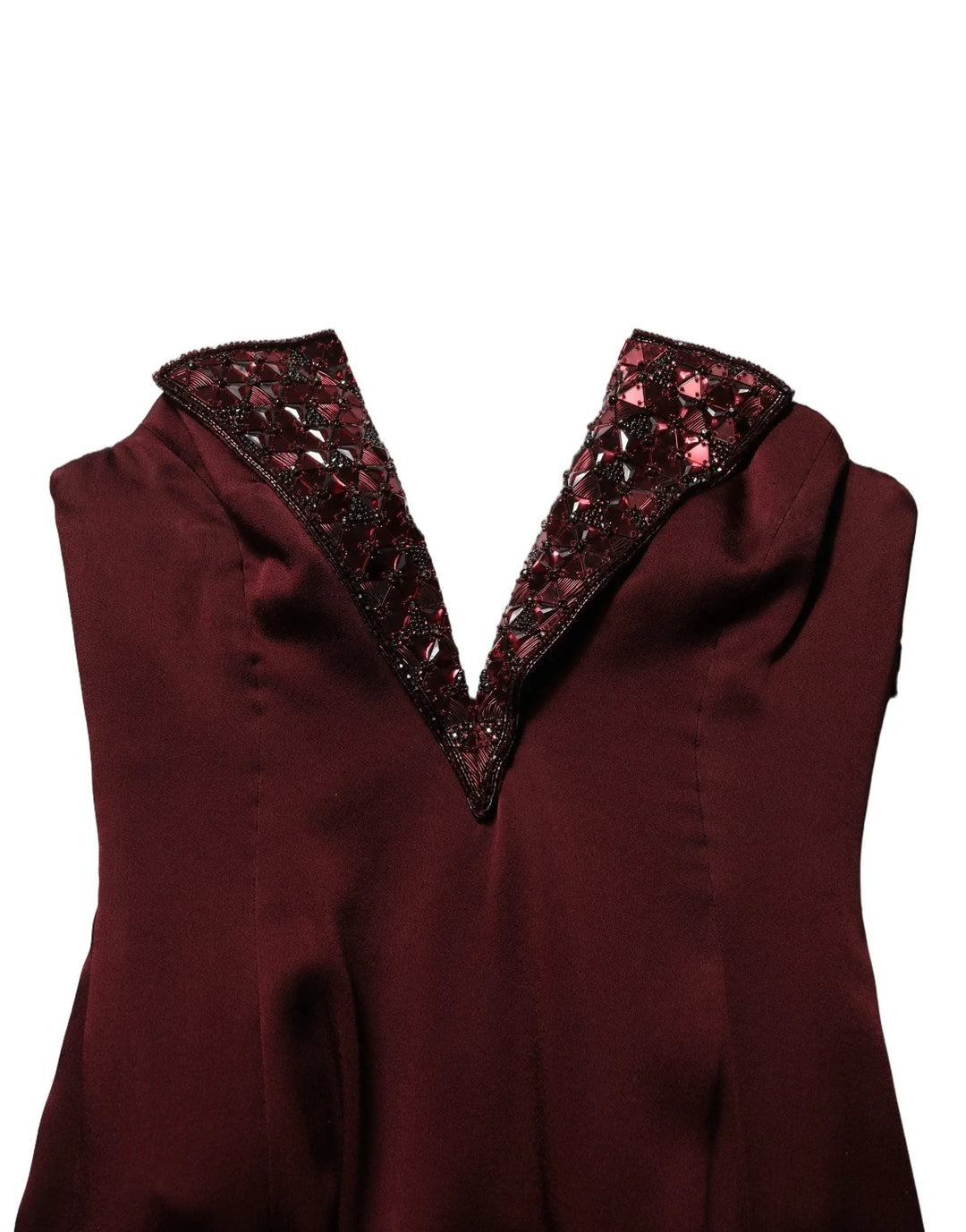 Dolce &amp; Gabbana Maroon Embellished Vneck Evening Gown Dress