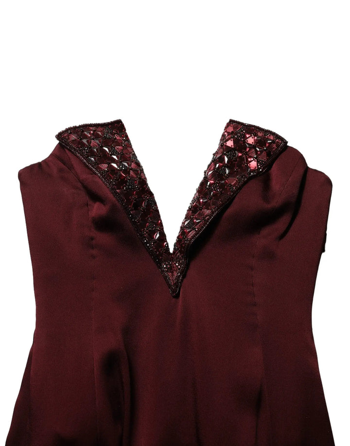 Dolce &amp; Gabbana Maroon Embellished Vneck Evening Gown Dress