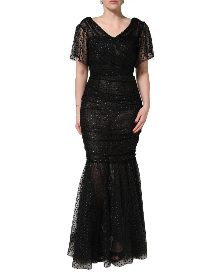 Dolce &amp; Gabbana Black Sequinned Mermaid Evening Gown Dress
