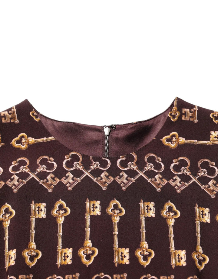 Dolce &amp; Gabbana Brown Keys Fitted Sheath Knee Length Dress