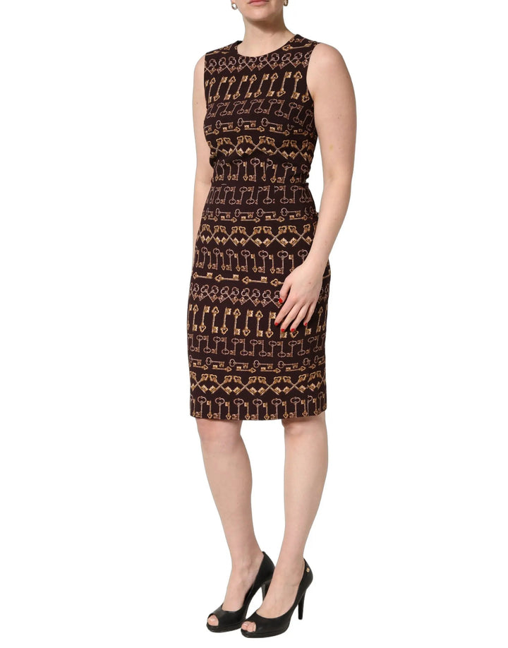 Dolce &amp; Gabbana Brown Keys Fitted Sheath Knee Length Dress