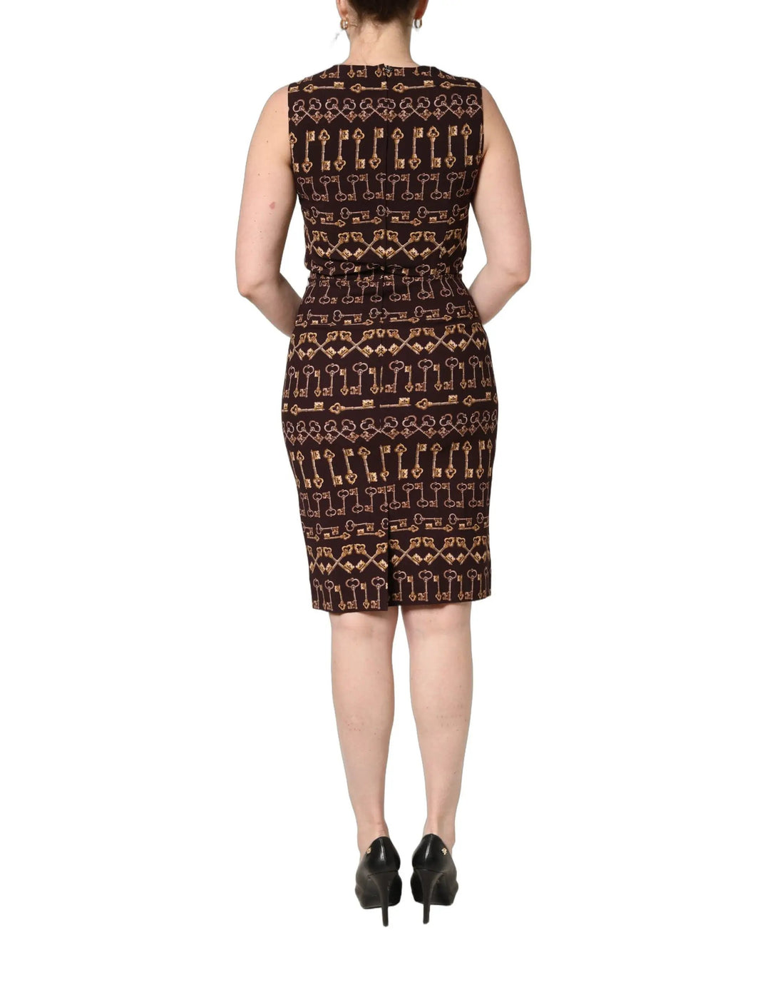 Dolce &amp; Gabbana Brown Keys Fitted Sheath Knee Length Dress