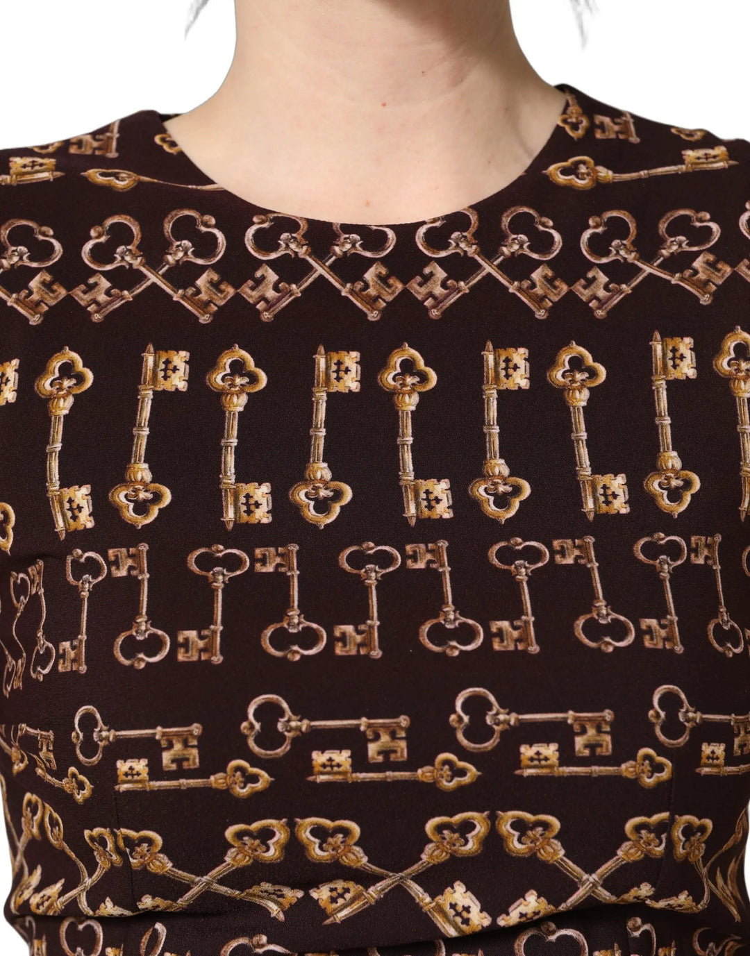 Dolce &amp; Gabbana Brown Keys Fitted Sheath Knee Length Dress
