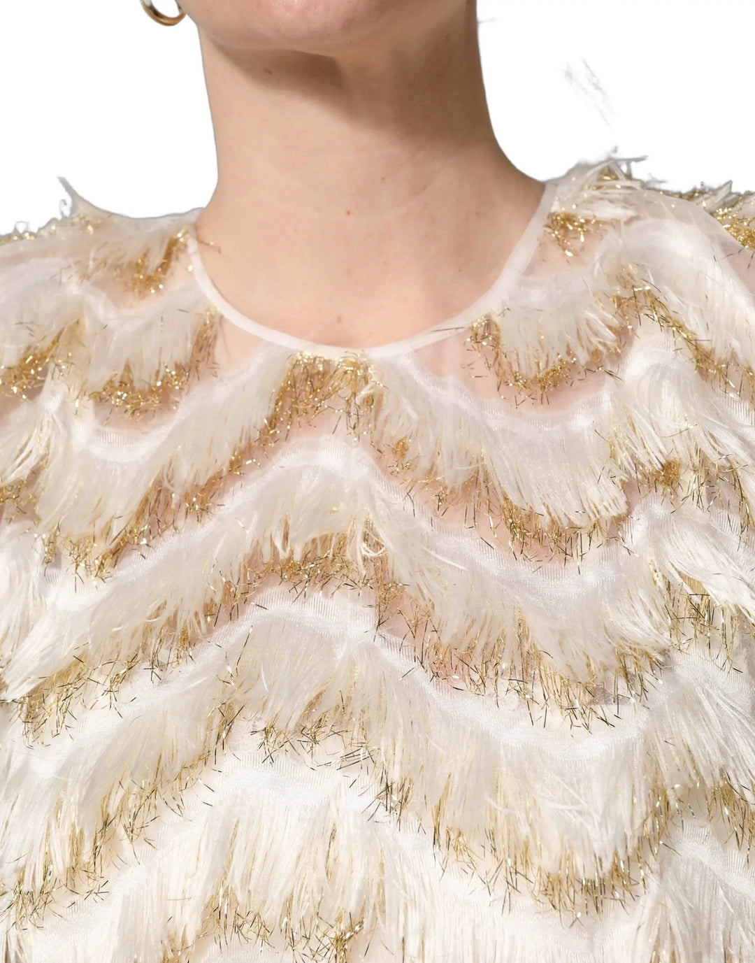 Dolce &amp; Gabbana Ivory Fringe Layered Shift Midi Dress