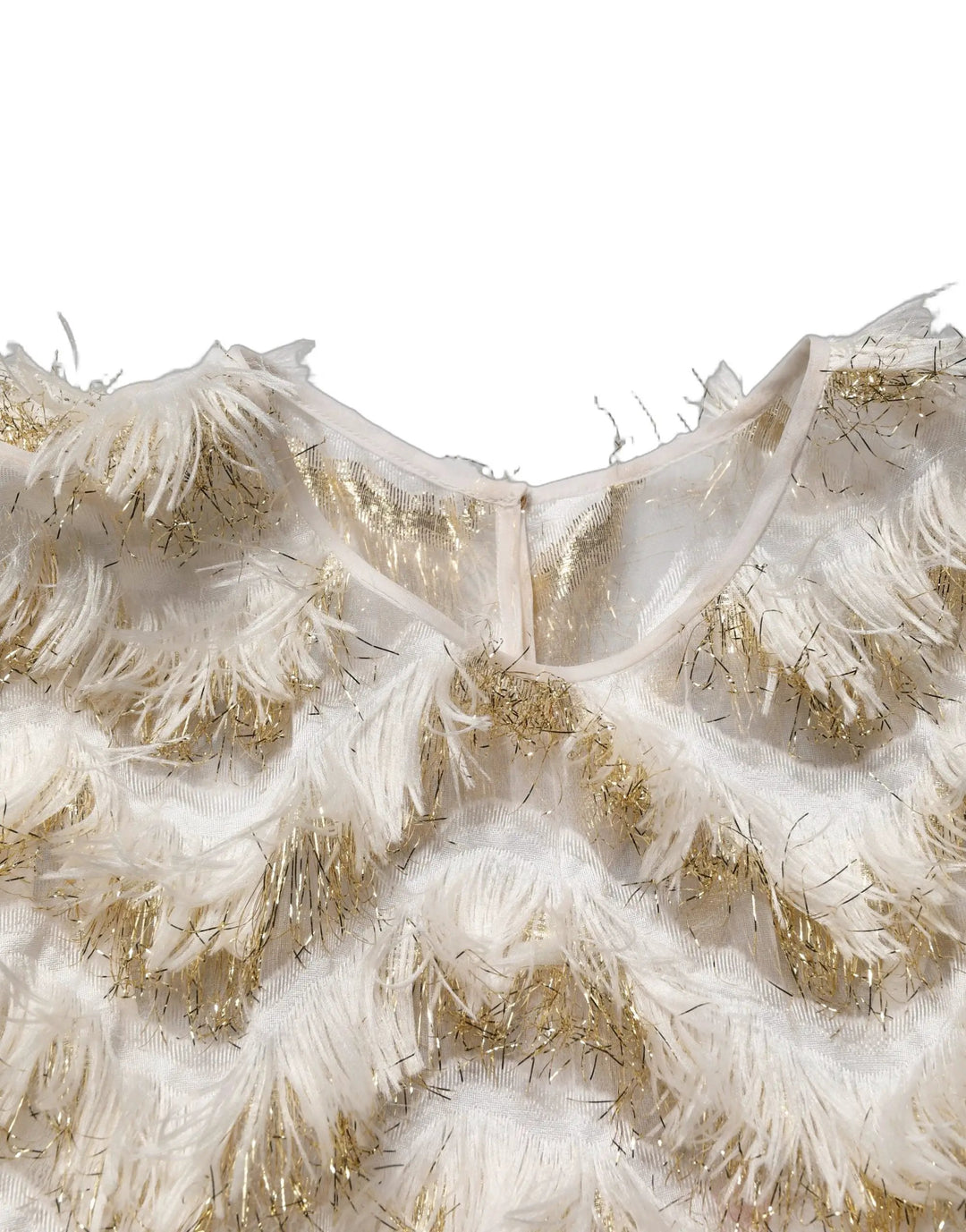 Dolce &amp; Gabbana Ivory Fringe Layered Shift Midi Dress