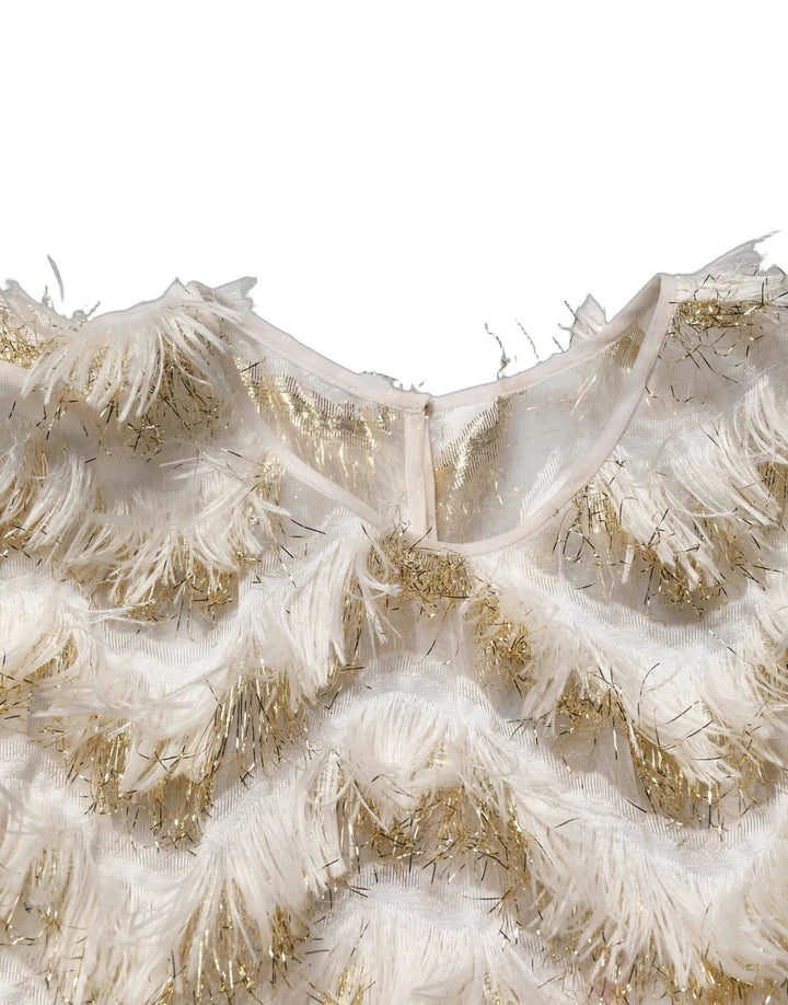 Dolce &amp; Gabbana Ivory Fringe Layered Shift Midi Dress