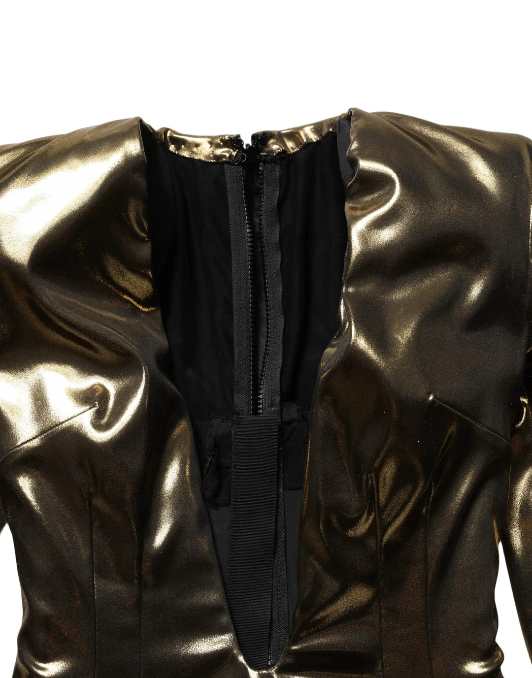 Dolce &amp; Gabbana Gold Plunging Neckline Sheath Mini Dress