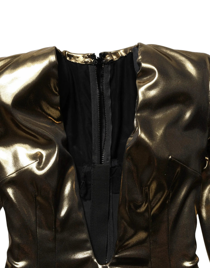 Dolce &amp; Gabbana Gold Plunging Neckline Sheath Mini Dress