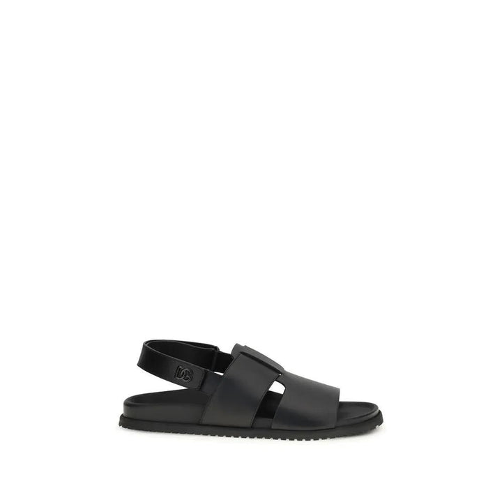 Dolce &amp; Gabbana Black Calf Leather Bos Taurus Flat Sandals