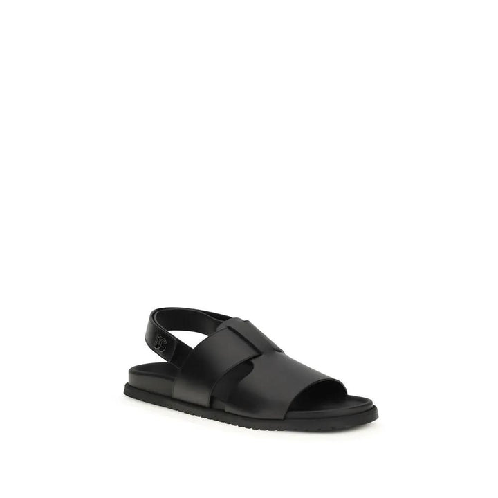 Dolce &amp; Gabbana Black Calf Leather Bos Taurus Flat Sandals