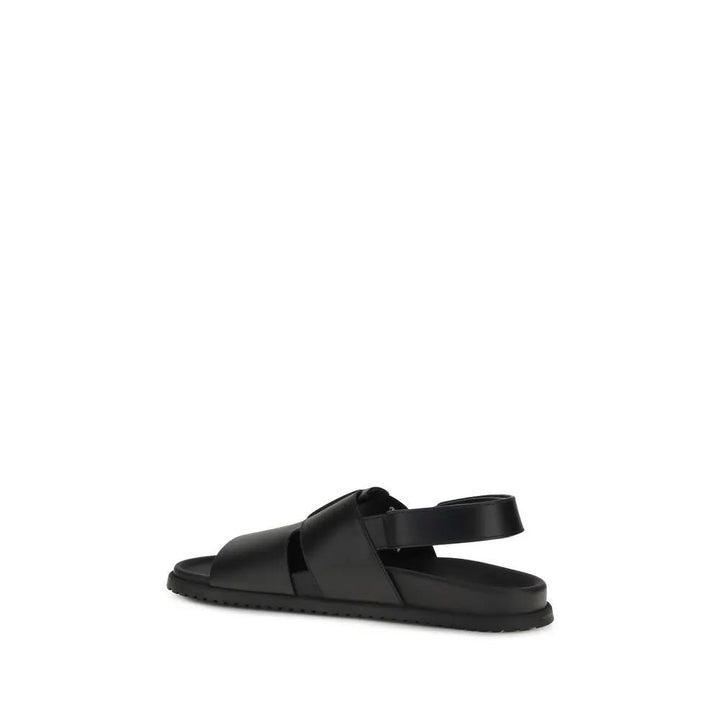 Dolce &amp; Gabbana Black Calf Leather Bos Taurus Flat Sandals