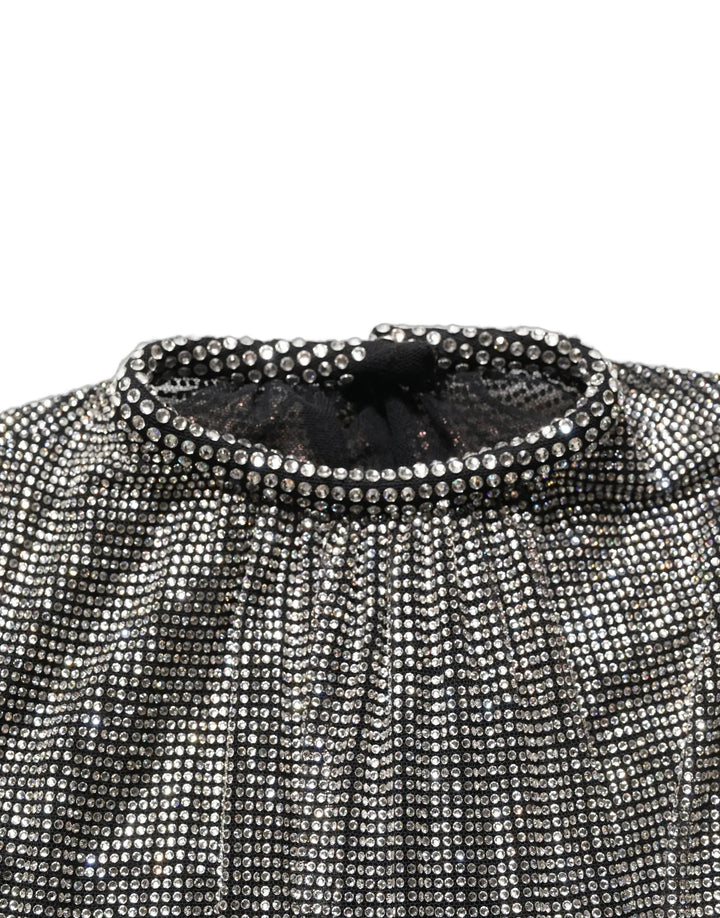 Dolce &amp; Gabbana Silver Rhinestones Long Sleeves Bodysuit Mini Dress