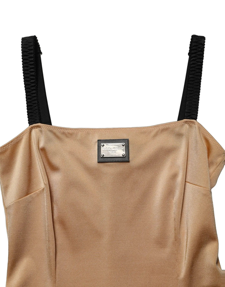 Dolce &amp; Gabbana Brown Nylon Blend Cady Sleeveless Mini Dress