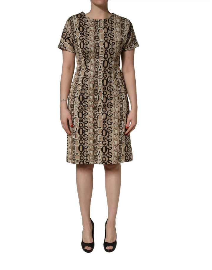 Dolce &amp; Gabbana Brown DG Logo Chain Short-Sleeve Sheath Dress