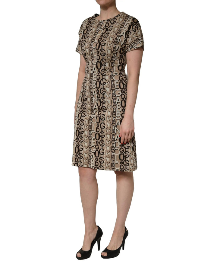 Dolce &amp; Gabbana Brown DG Logo Chain Short-Sleeve Sheath Dress