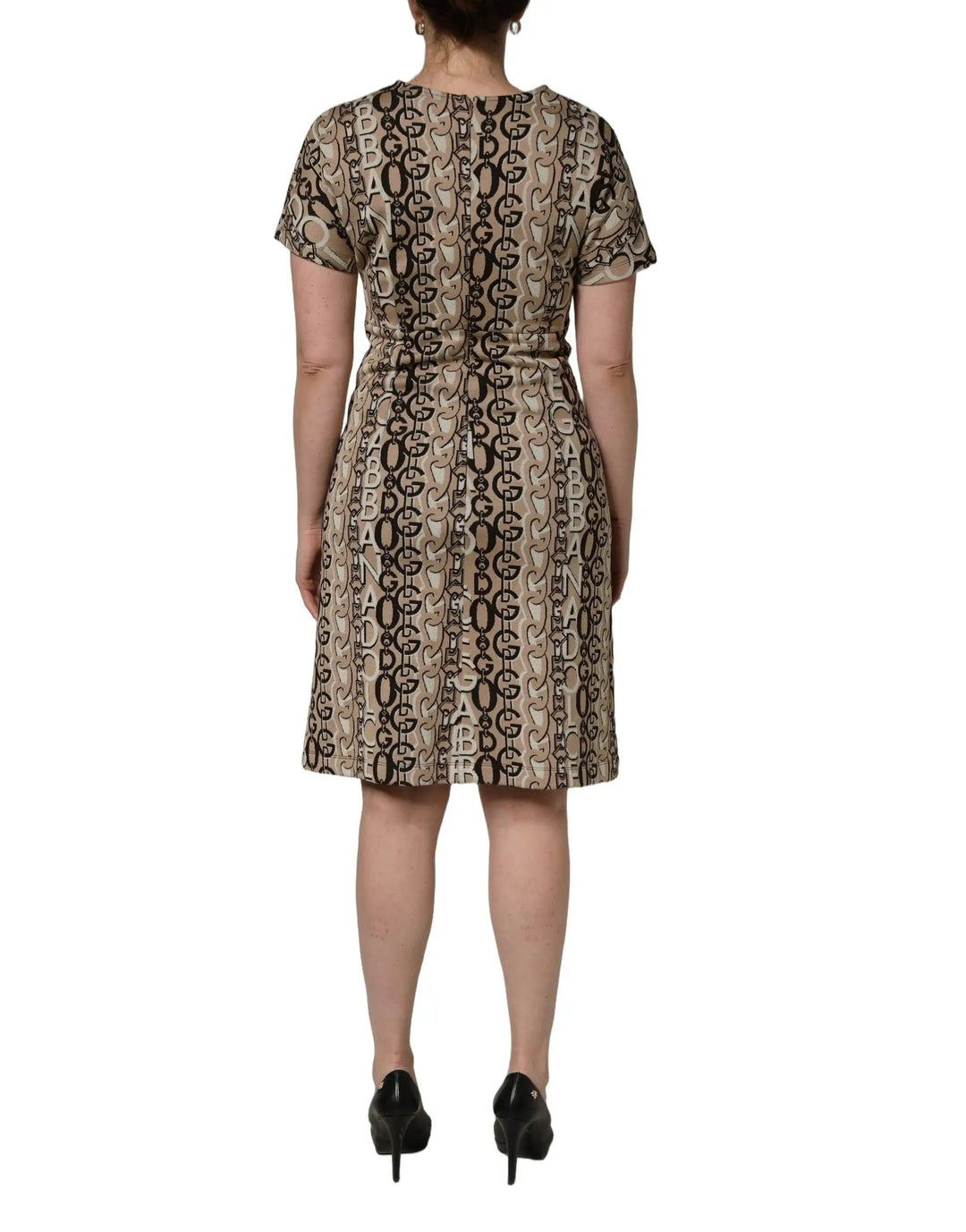 Dolce &amp; Gabbana Brown DG Logo Chain Short-Sleeve Sheath Dress