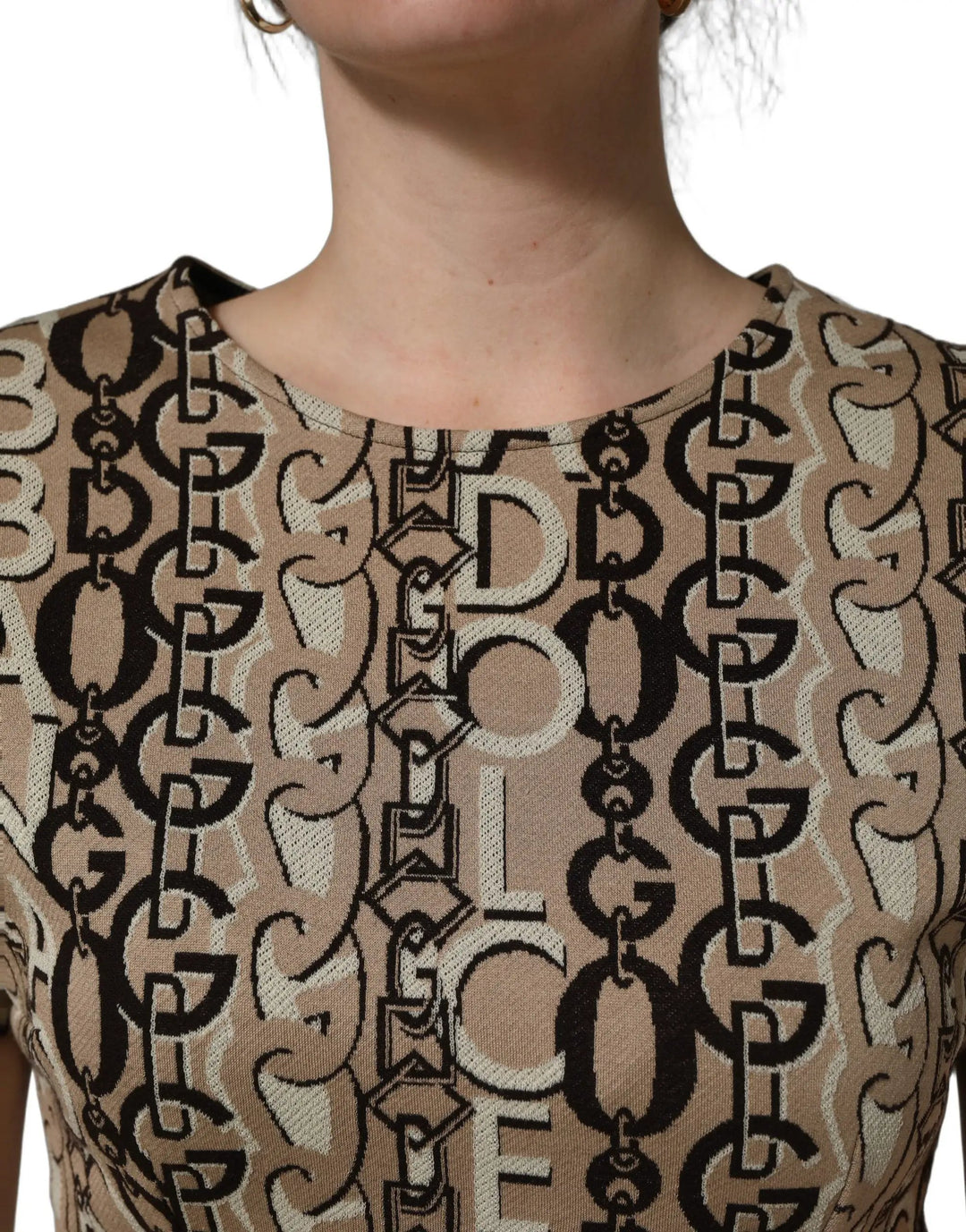 Dolce &amp; Gabbana Brown DG Logo Chain Short-Sleeve Sheath Dress