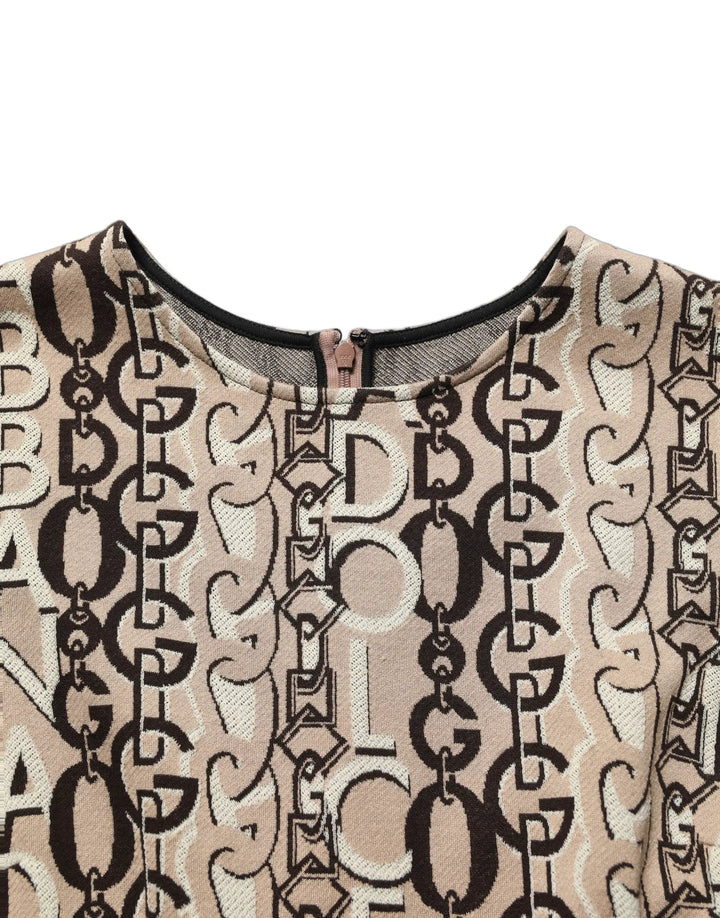 Dolce &amp; Gabbana Brown DG Logo Chain Short-Sleeve Sheath Dress