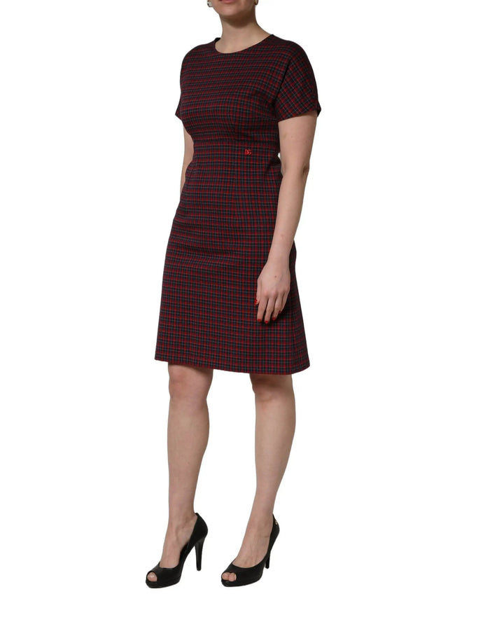 Dolce &amp; Gabbana Red Black Checkered ShortSleeve Sheath Dress