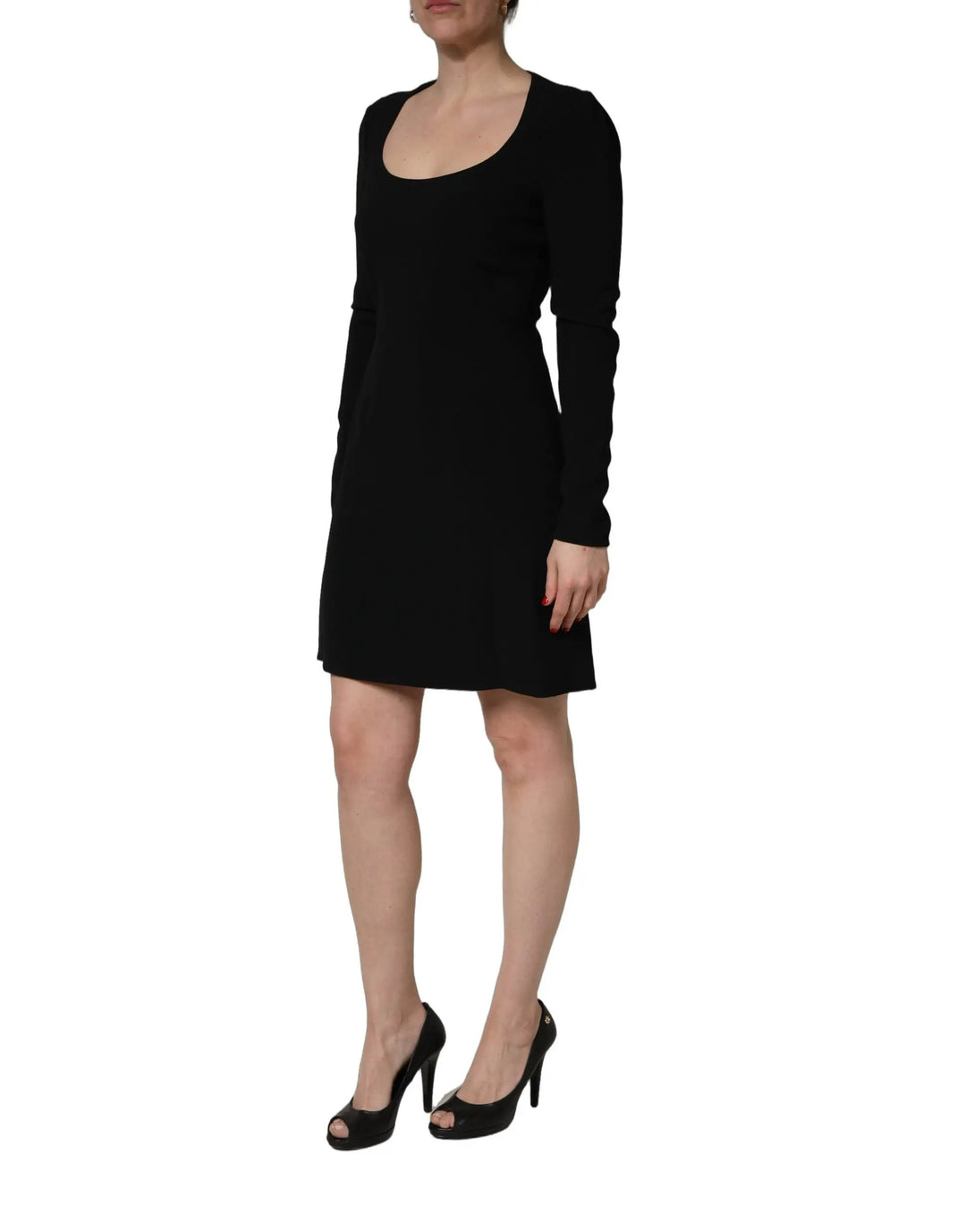 Roberto Cavalli Black Long Sleeves Scoop Neck Mini Dress