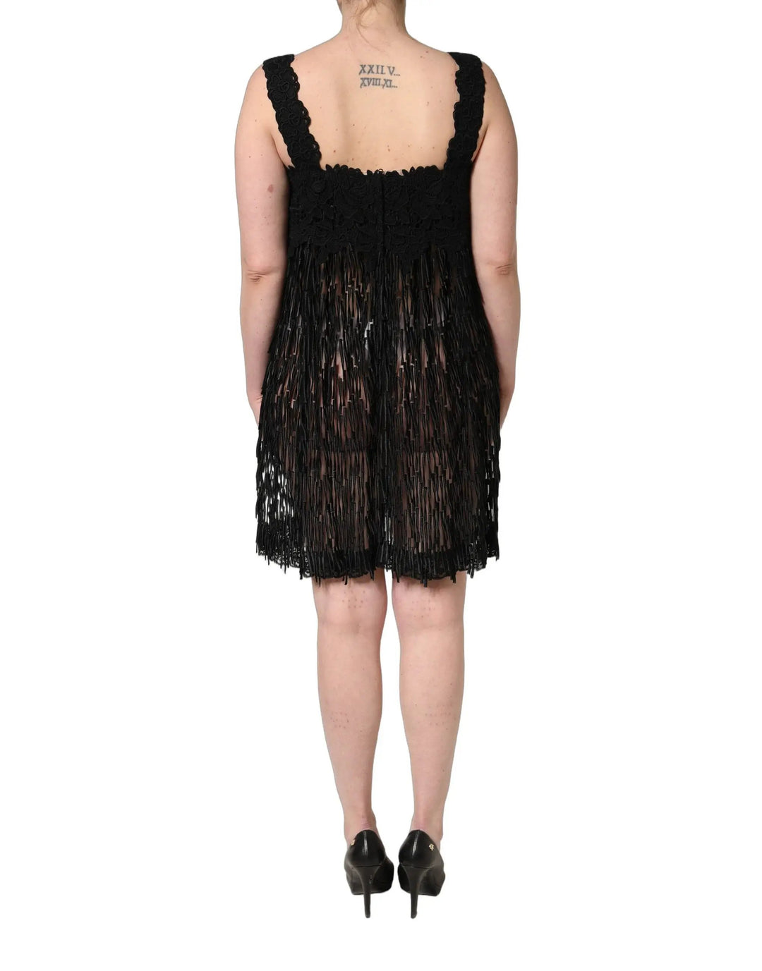 Dolce &amp; Gabbana Black Viscose Fringed Sleeveless Mini Dress