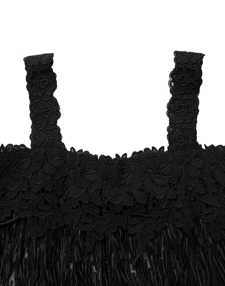 Dolce &amp; Gabbana Black Viscose Fringed Sleeveless Mini Dress