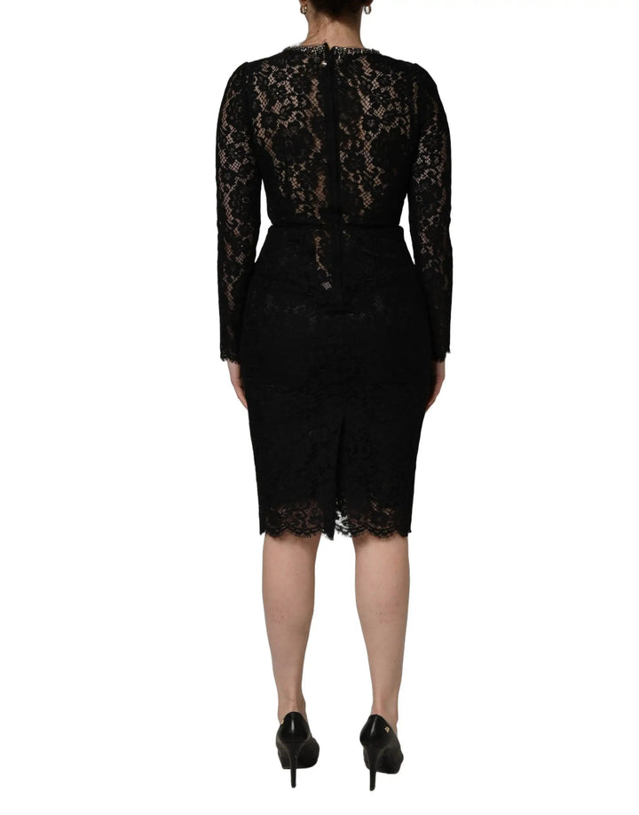 Dolce &amp; Gabbana Black Crystal Embellished Sheath Midi Dress