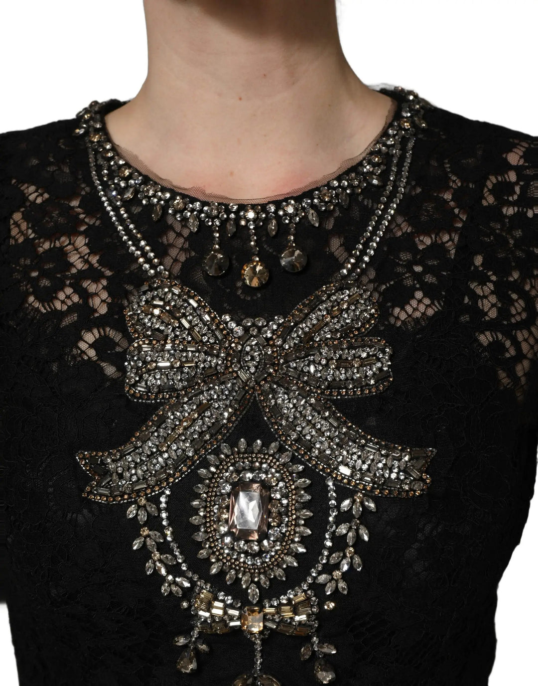 Dolce &amp; Gabbana Black Crystal Embellished Sheath Midi Dress
