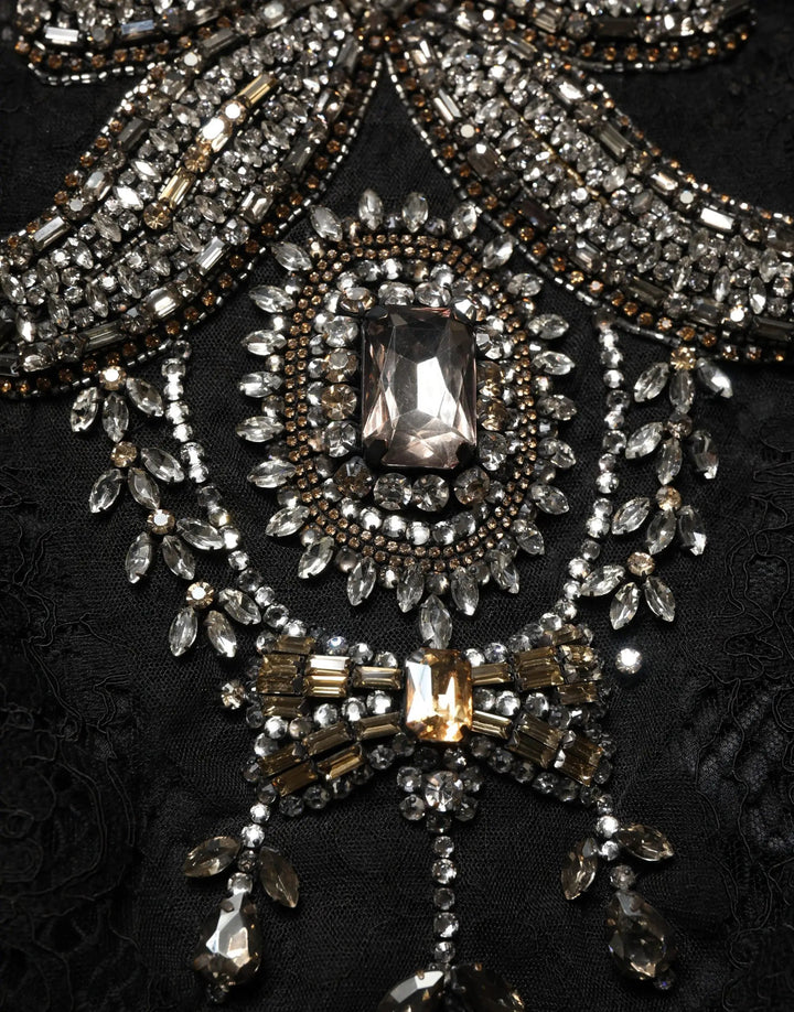 Dolce &amp; Gabbana Black Crystal Embellished Sheath Midi Dress