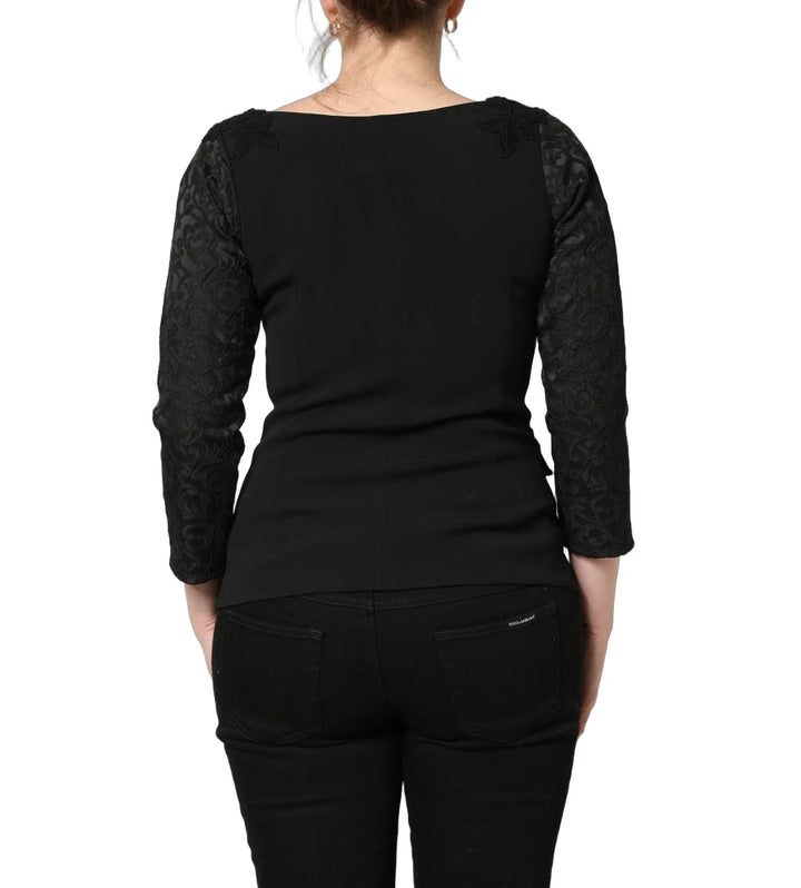Dolce &amp; Gabbana Black Button Fastening Lace Trimmed Blazer Jacket