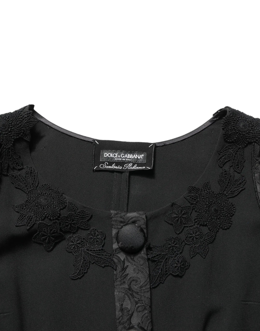 Dolce &amp; Gabbana Black Button Fastening Lace Trimmed Blazer Jacket