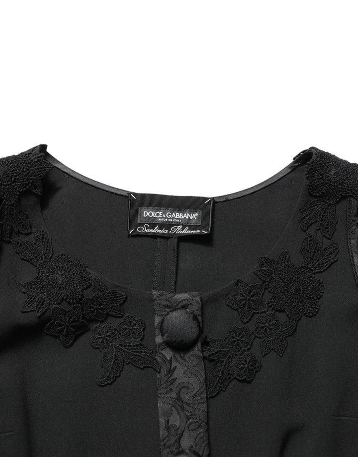 Dolce &amp; Gabbana Black Button Fastening Lace Trimmed Blazer Jacket