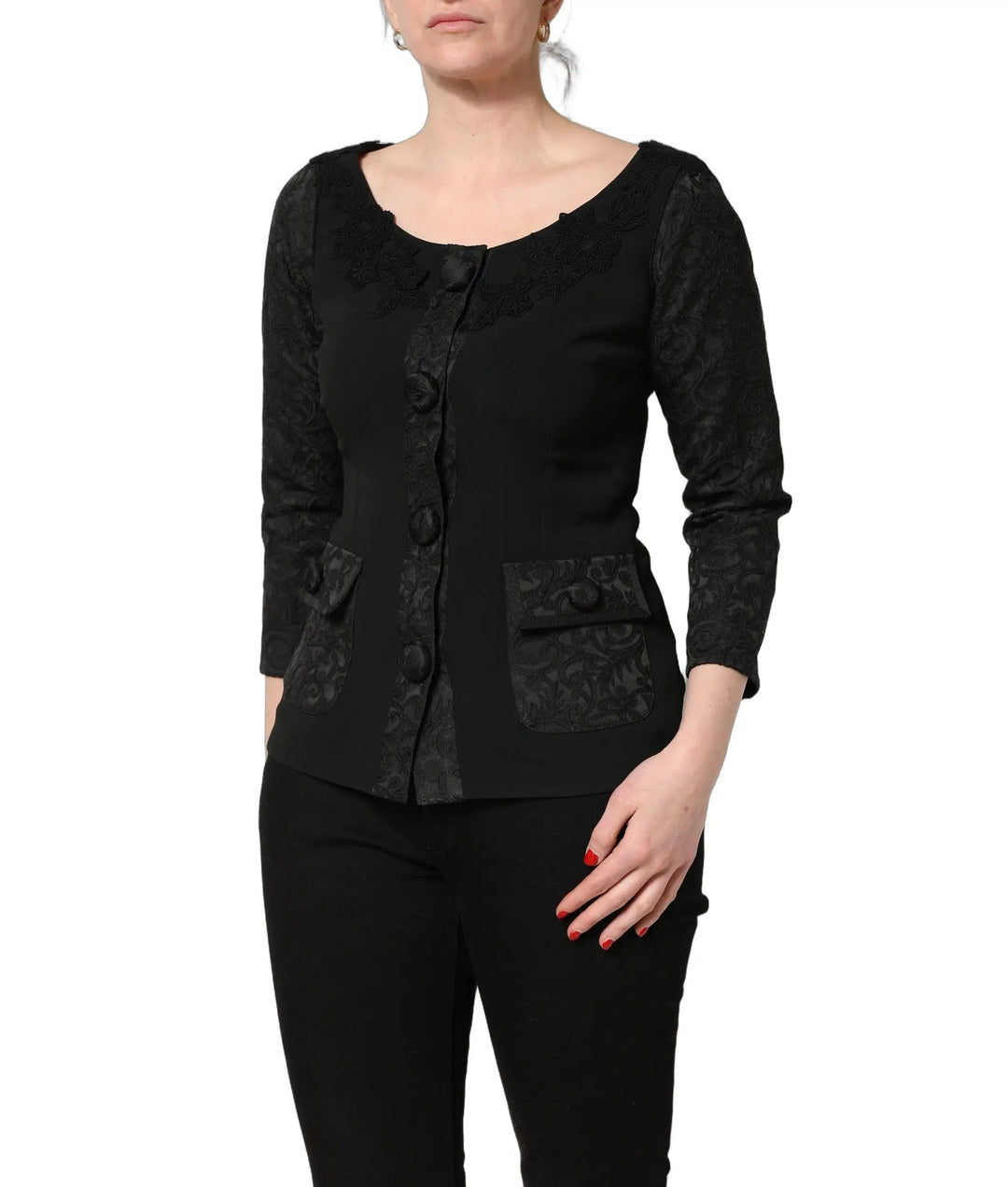 Dolce &amp; Gabbana Black Button Fastening Lace Trimmed Blazer Jacket