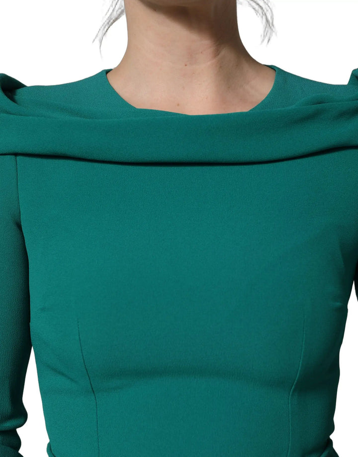 Dolce &amp; Gabbana Sample Sale | Dolce &amp; Gabbana Green Round Neck Long Sleeves Gown Dress - | Designer outlet