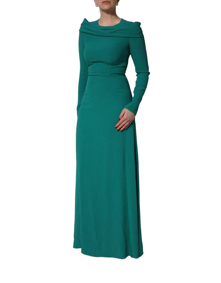 Dolce &amp; Gabbana Sample Sale | Dolce &amp; Gabbana Green Round Neck Long Sleeves Gown Dress - | Designer outlet