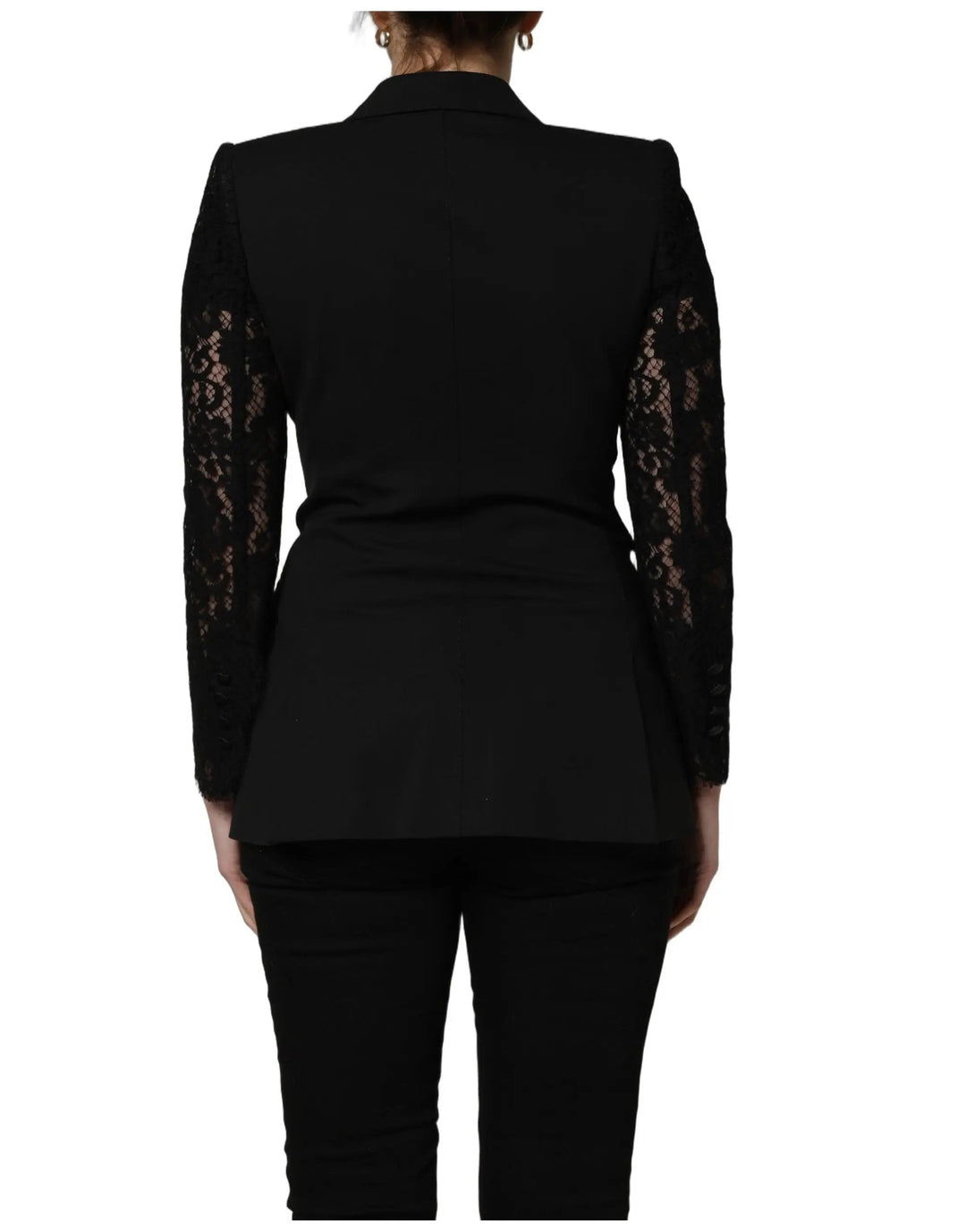 Dolce &amp; Gabbana Sample Sale | Dolce &amp; Gabbana Black Wool DoubleBreasted Lace Sleeve Jacket - | Designer outlet