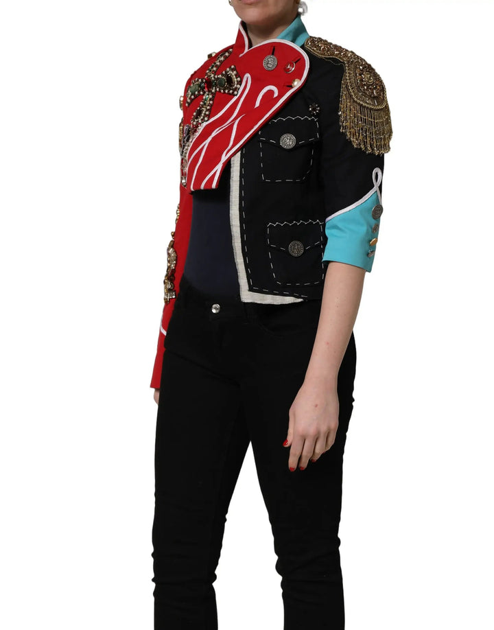 Dolce &amp; Gabbana Sample Sale | Dolce &amp; Gabbana Multicolor Asymmetrical Ornate Jewel Cropped Jacket - | Designer outlet