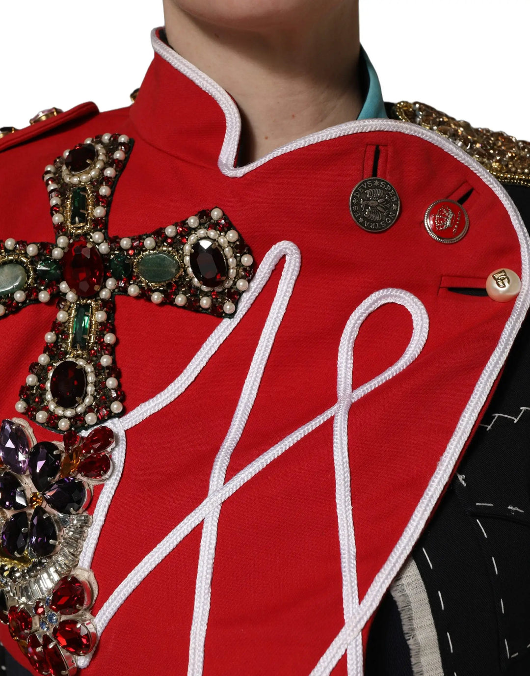 Dolce &amp; Gabbana Sample Sale | Dolce &amp; Gabbana Multicolor Asymmetrical Ornate Jewel Cropped Jacket - | Designer outlet