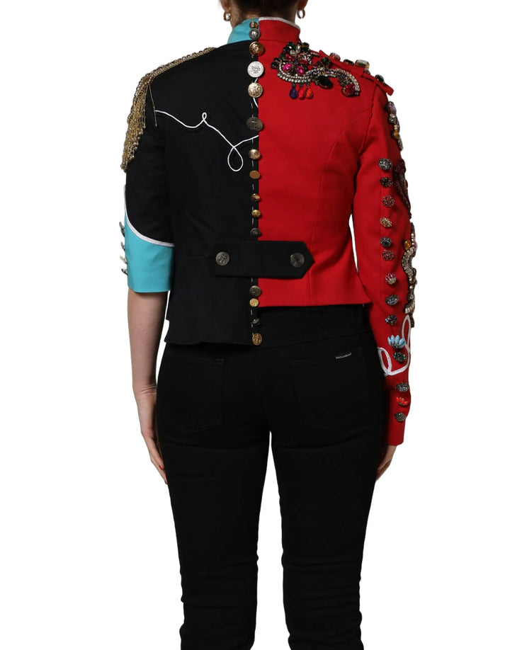Dolce &amp; Gabbana Sample Sale | Dolce &amp; Gabbana Multicolor Asymmetrical Ornate Jewel Cropped Jacket - | Designer outlet