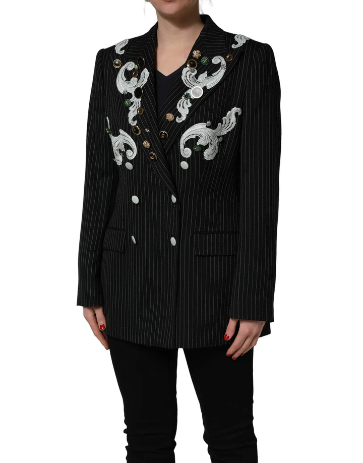 Dolce &amp; Gabbana Sample Sale | Dolce &amp; Gabbana Black Stripe Double-Breasted Blazer Jacket - | Designer outlet