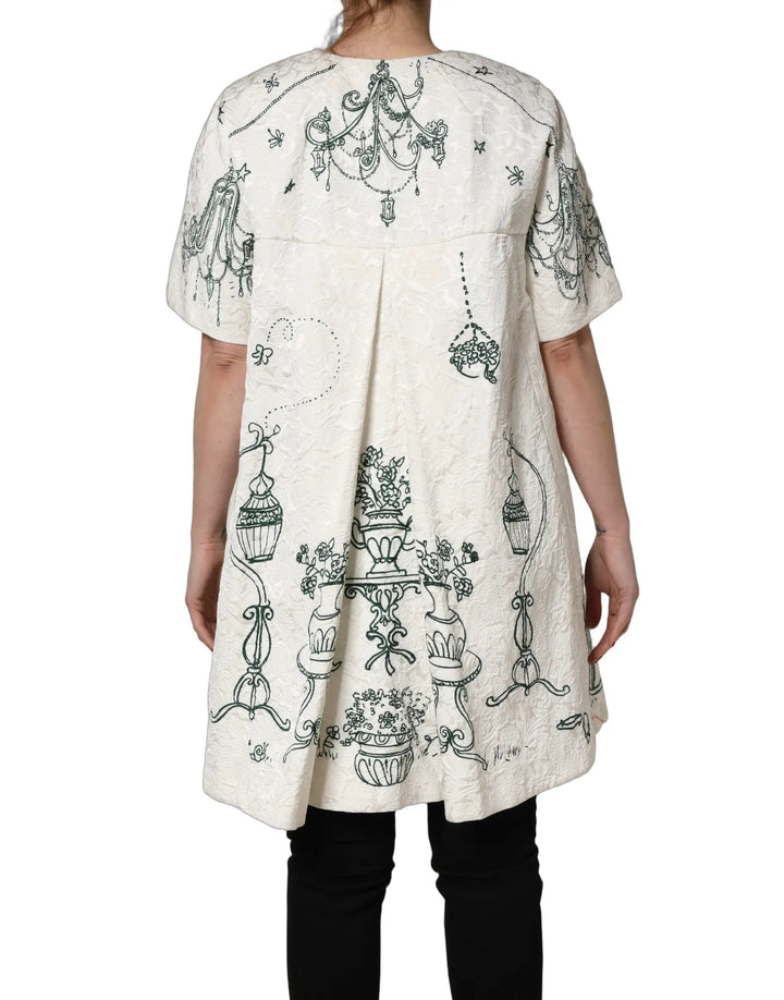 Dolce &amp; Gabbana Sample Sale | Dolce &amp; Gabbana White Jacquard Garden Print Coat Jacket - | Designer outlet