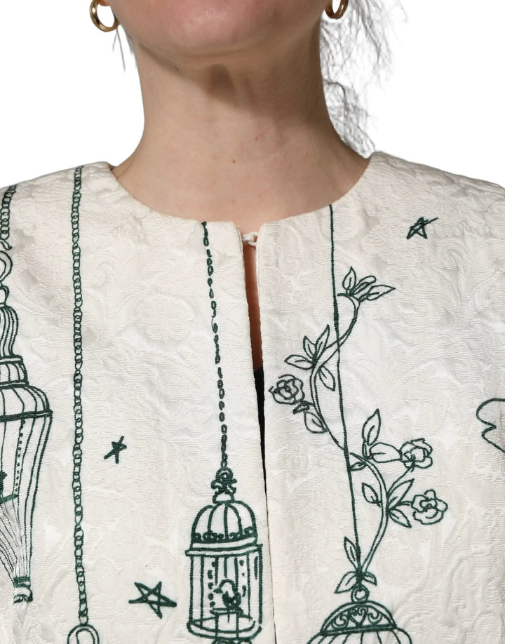 Dolce &amp; Gabbana Sample Sale | Dolce &amp; Gabbana White Jacquard Garden Print Coat Jacket - | Designer outlet
