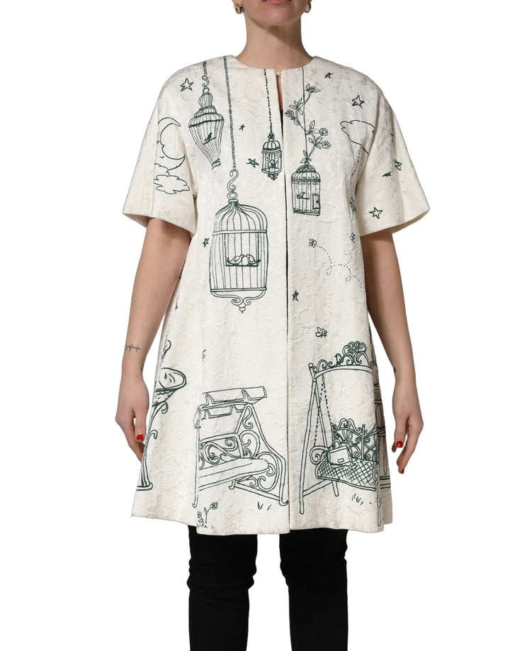 Dolce &amp; Gabbana Sample Sale | Dolce &amp; Gabbana White Jacquard Garden Print Coat Jacket - | Designer outlet