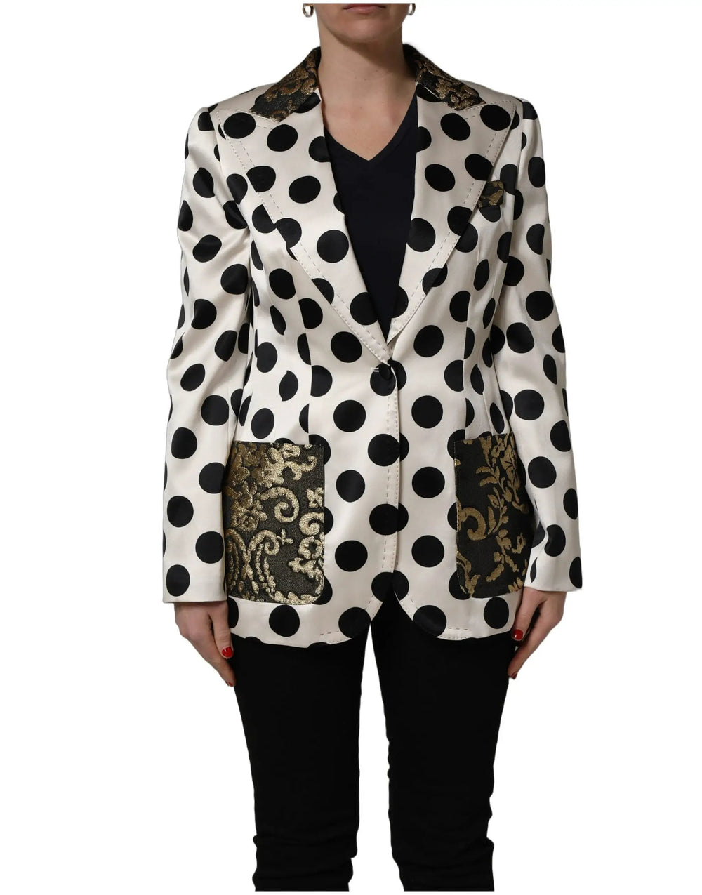 Dolce & Gabbana Sample Sale | Dolce & Gabbana White Brocade Polka-Dot Print Blazer Jacket - | Designer outlet