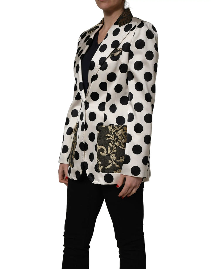 Dolce &amp; Gabbana Sample Sale | Dolce &amp; Gabbana White Brocade Polka-Dot Print Blazer Jacket - | Designer outlet