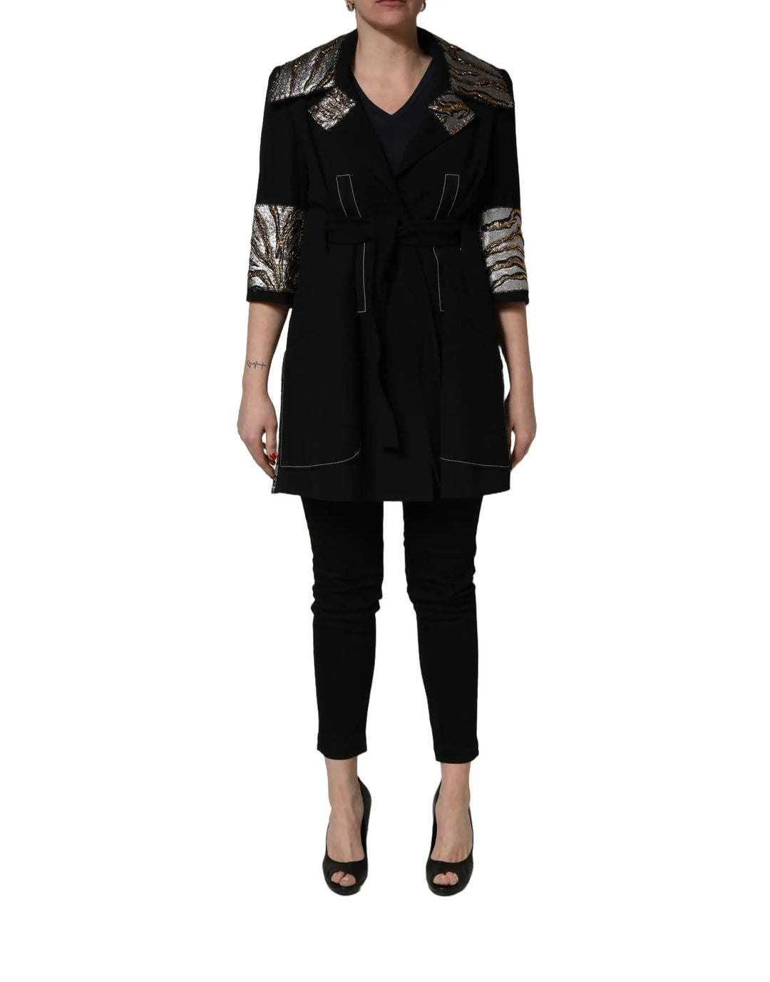 Dolce &amp; Gabbana Sample Sale | Dolce &amp; Gabbana Black Single-Breasted Brocade Coat Jacket - | Designer outlet