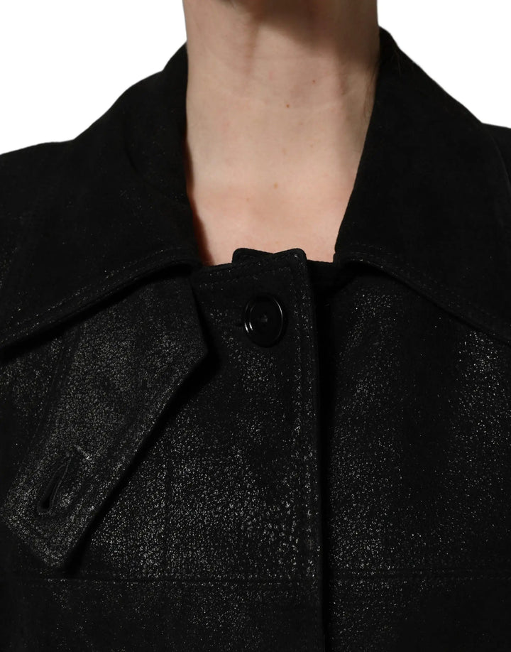 Dolce &amp; Gabbana Sample Sale | Dolce &amp; Gabbana Black Belted Sheepskin Trench Coat Jacket - | Designer outlet
