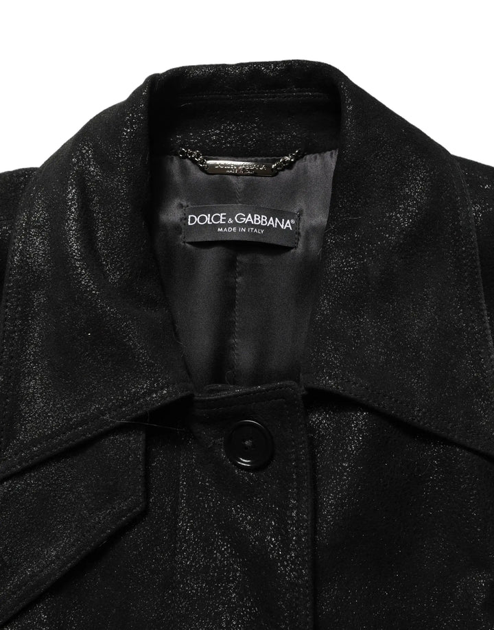 Dolce &amp; Gabbana Sample Sale | Dolce &amp; Gabbana Black Belted Sheepskin Trench Coat Jacket - | Designer outlet