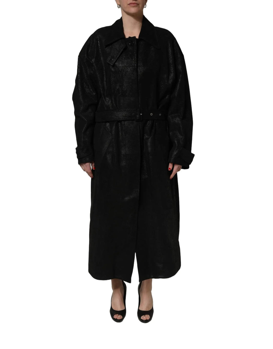 Dolce &amp; Gabbana Sample Sale | Dolce &amp; Gabbana Black Belted Sheepskin Trench Coat Jacket - | Designer outlet