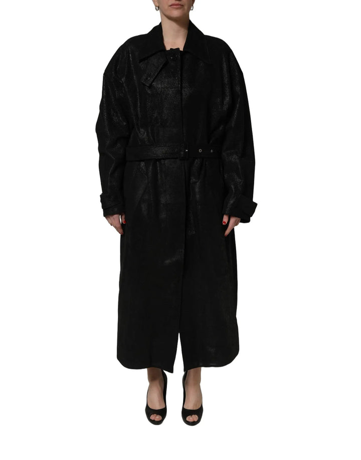 Dolce &amp; Gabbana Sample Sale | Dolce &amp; Gabbana Black Belted Sheepskin Trench Coat Jacket - | Designer outlet